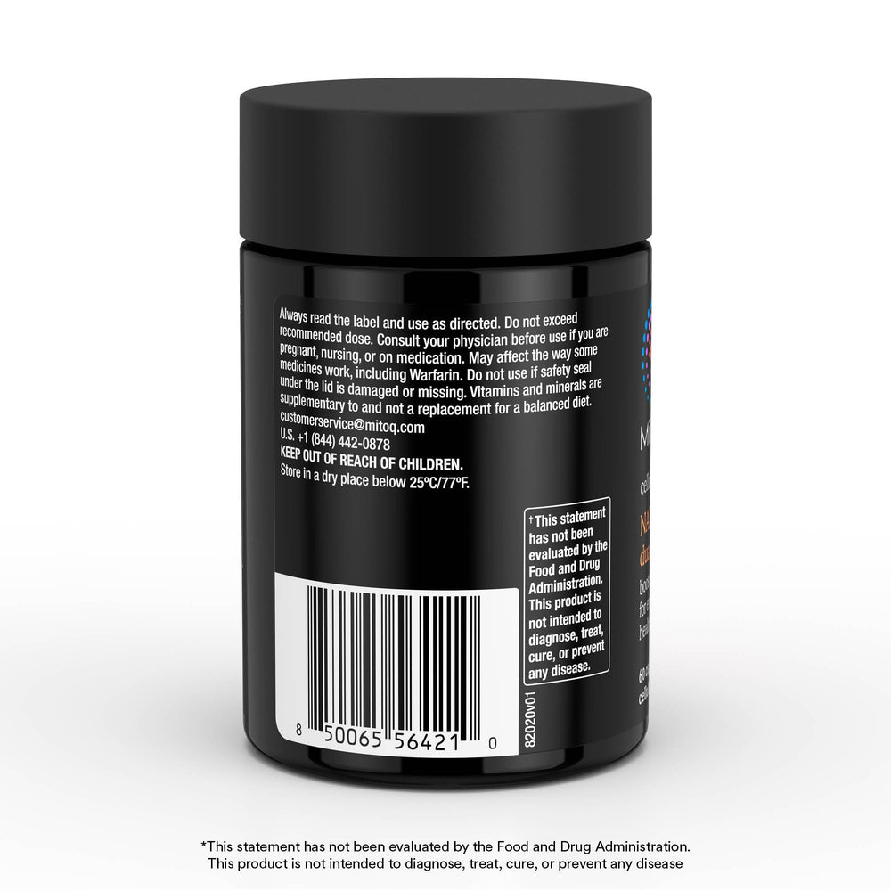 Close view of MitoQ NAD+ Dual Action capsules.