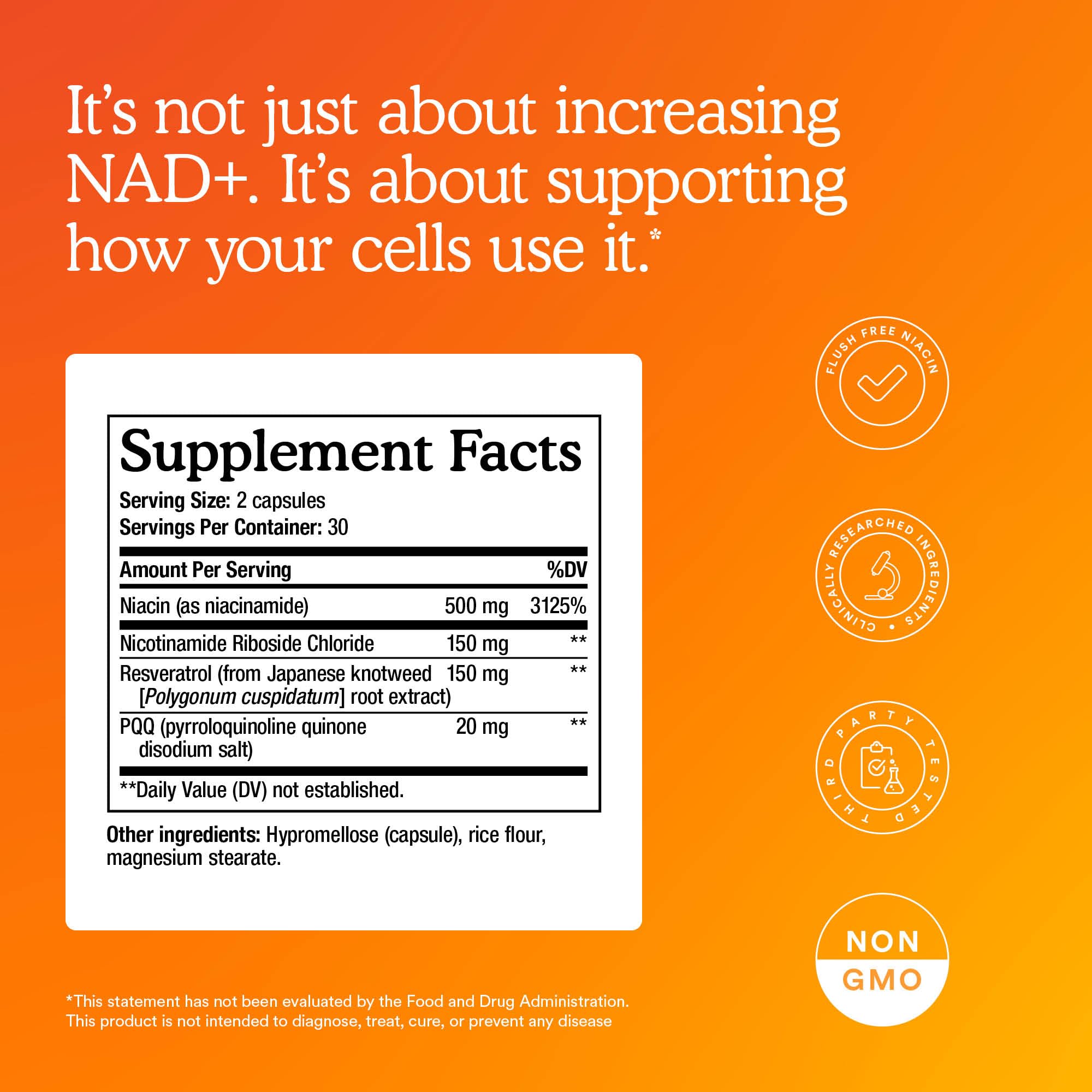 Product image conveys energy and mental clarity from NAD+ synergy.