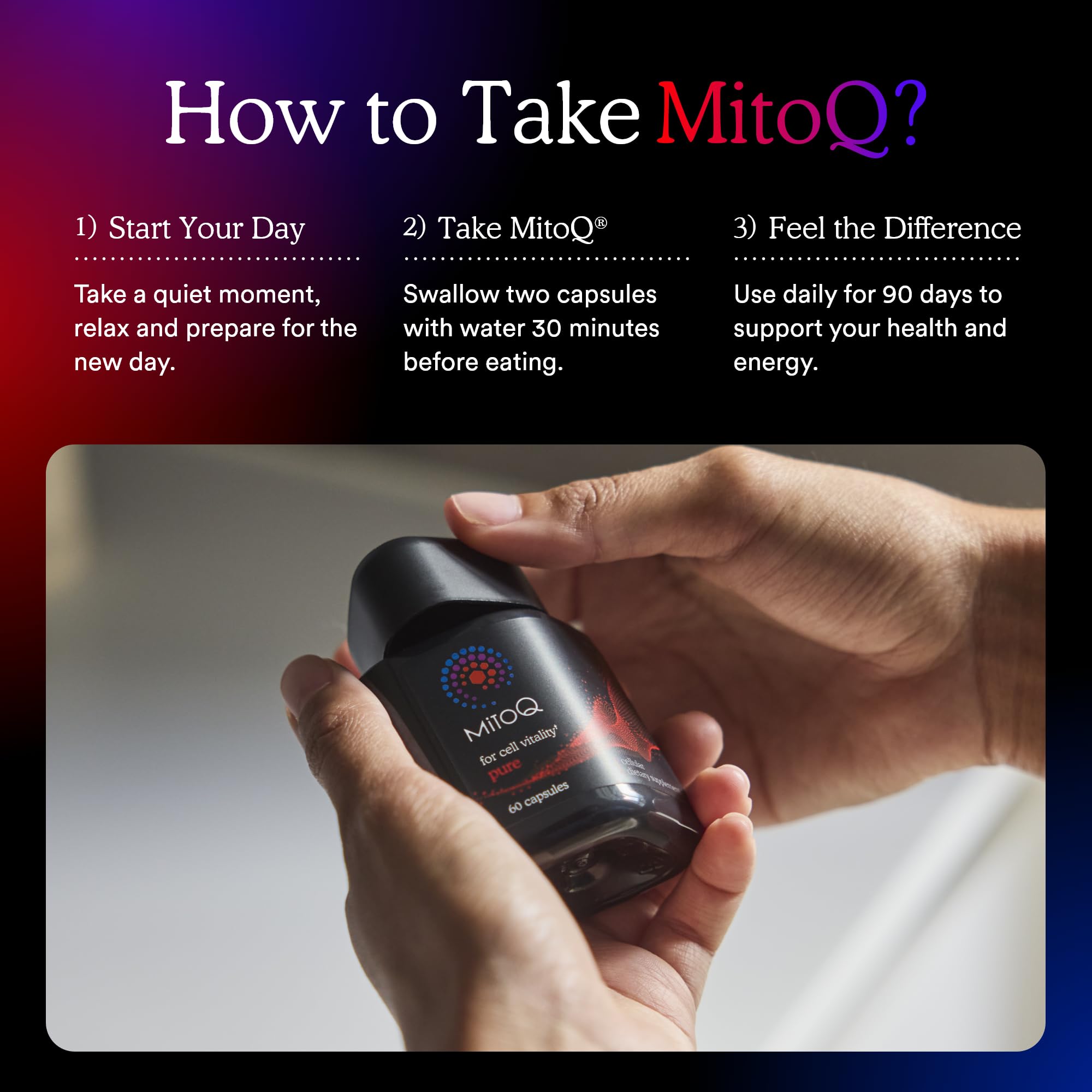 MitoQ Pure GMP certification seal signals safety and quality.