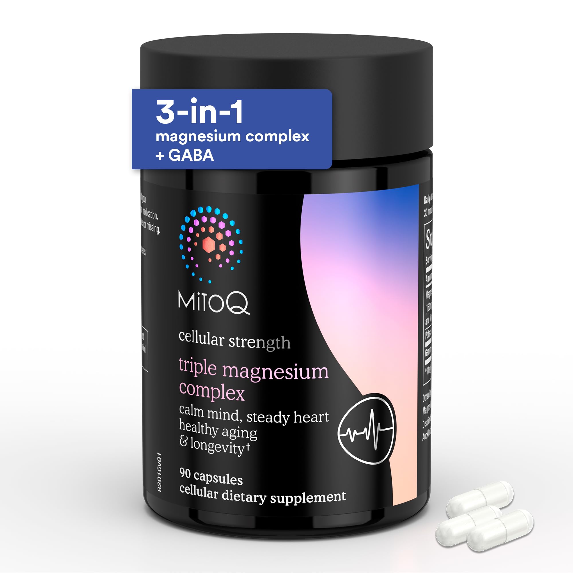 MitoQ Triple Magnesium bottle on shelf signaling daily stress resilience and heart support