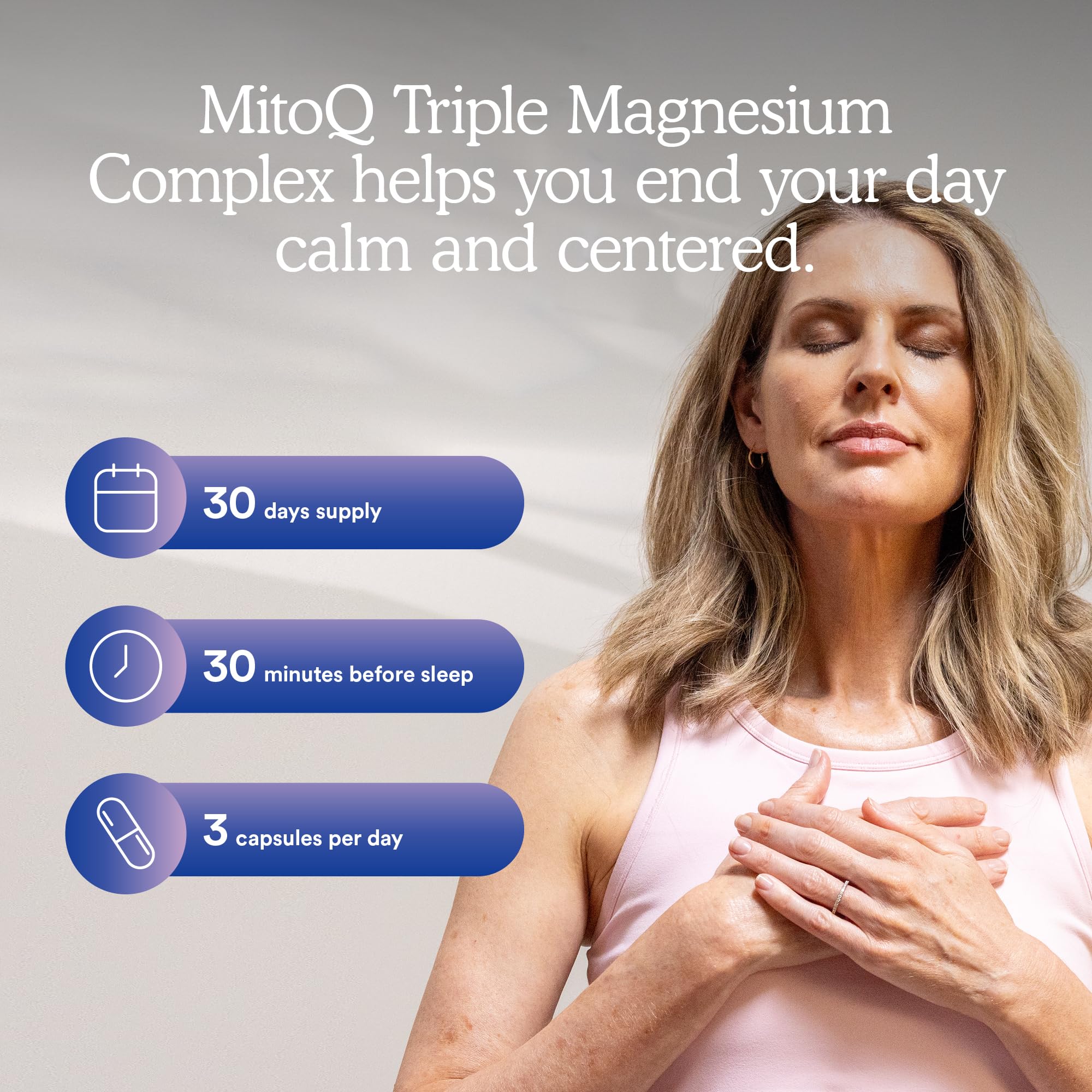 MitoQ Triple Magnesium sleep scene conveys calm nighttime support
