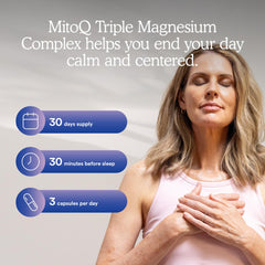 MitoQ Triple Magnesium sleep scene conveys calm nighttime support