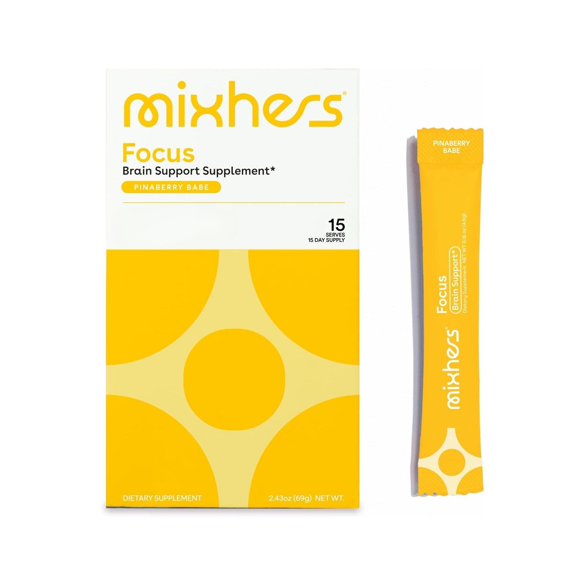 Mixhers Focus pineapple berry stick packet supports on-the-go focus.
