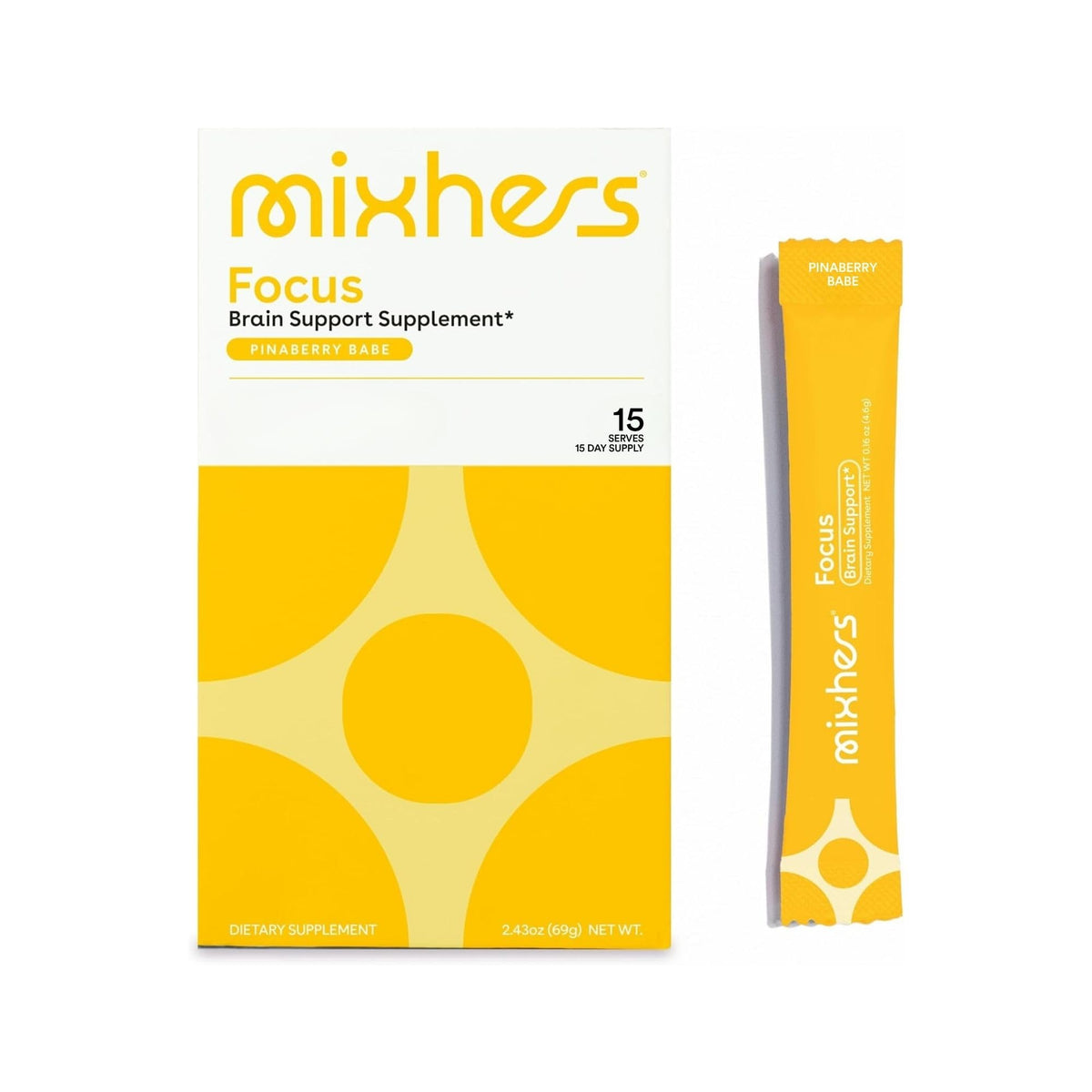 Mixhers Focus pineapple berry stick packet supports on-the-go focus.