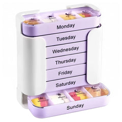 MixPurple 7-day organizer with clear lid for quick dose verification