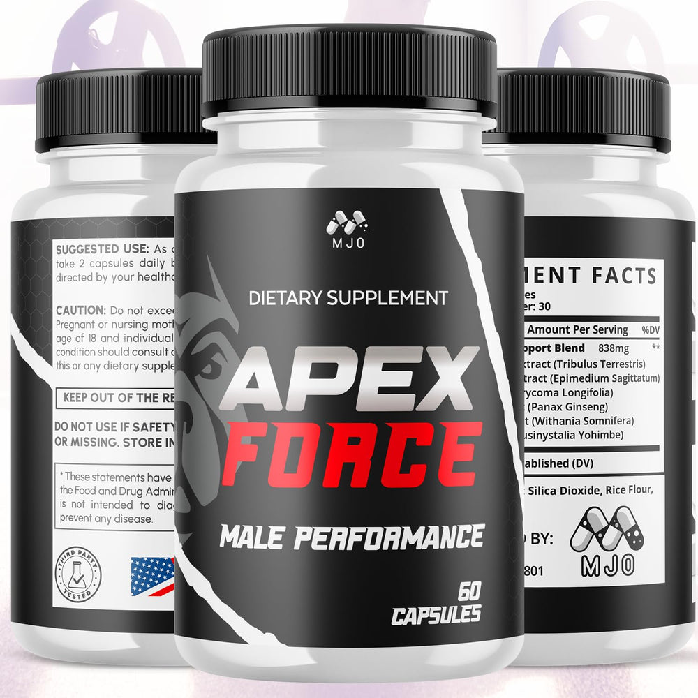 MJO Apex Force Capsules ingredient close-up highlighting all natural vitamins for vitality