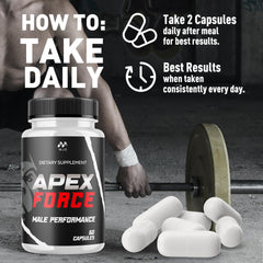 MJO Apex Force Capsules packaging box conveying trust and clear ingredient transparency