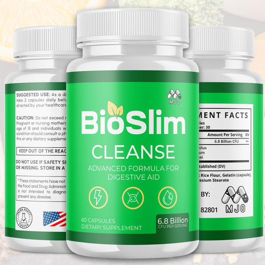 MJO Bioslim Cleanse bottle back showing packaging details