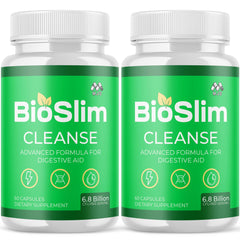 MJO Bioslim Cleanse bottle front highlights an all-natural wellness routine.