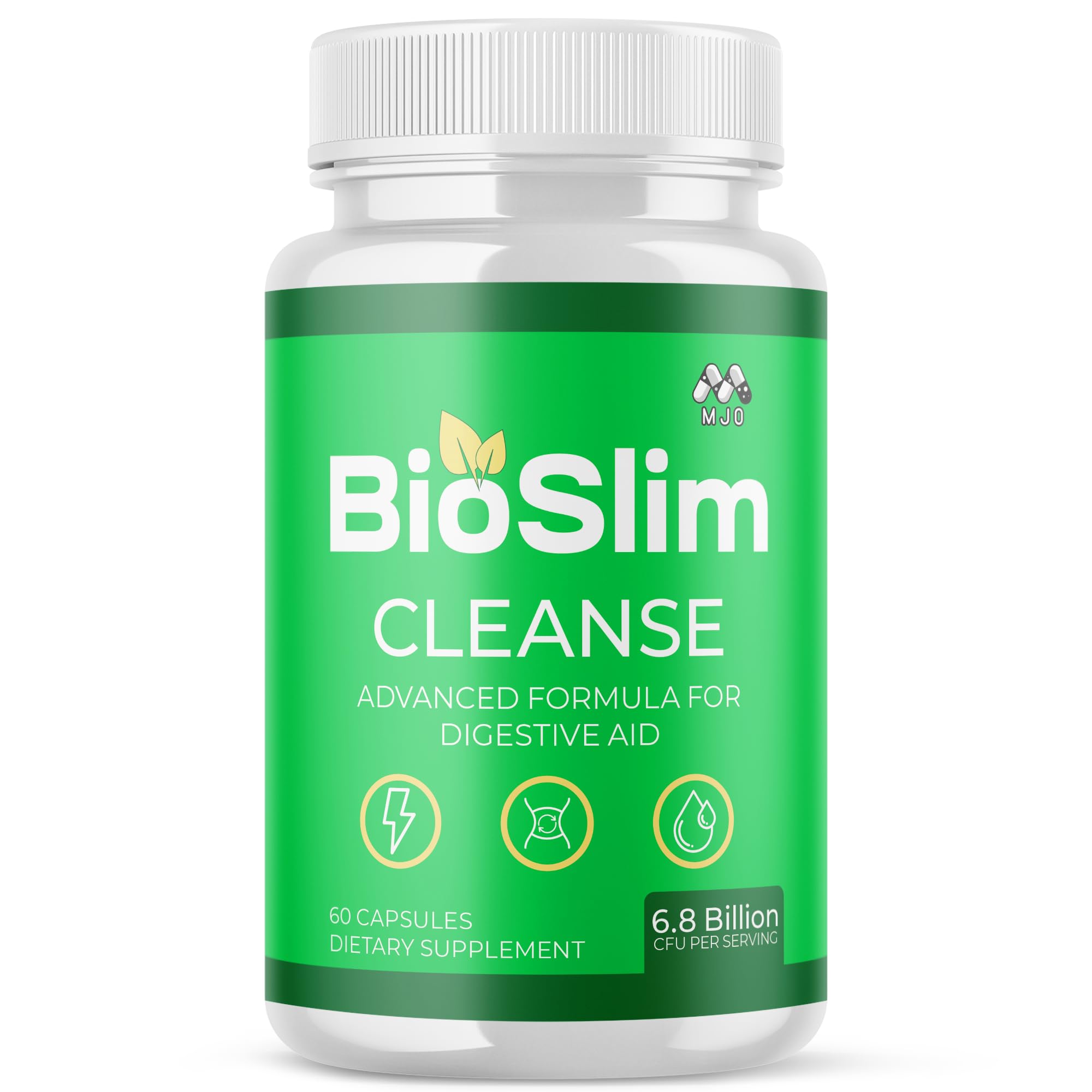 MJO Bioslim Cleanse bottle with capsules for daily wellness.