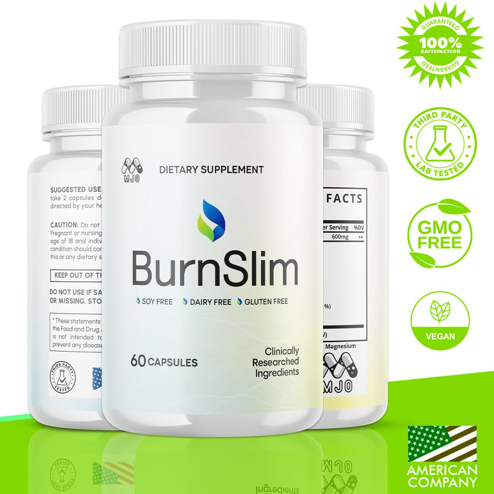MJO Burnslim capsules close-up highlighting natural ingredients