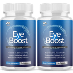 MJO Eye Boost capsules in bottle front view for daily eye wellness support.