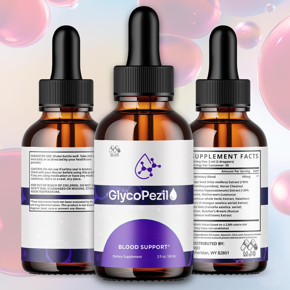 MJO Glycopezil Drops dropper pour shows natural ingredients for daily use.