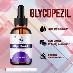 MJO Glycopezil Drops label close-up on all-natural formula details.