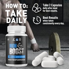 MJO IronBoost capsules close-up showing small coated pills