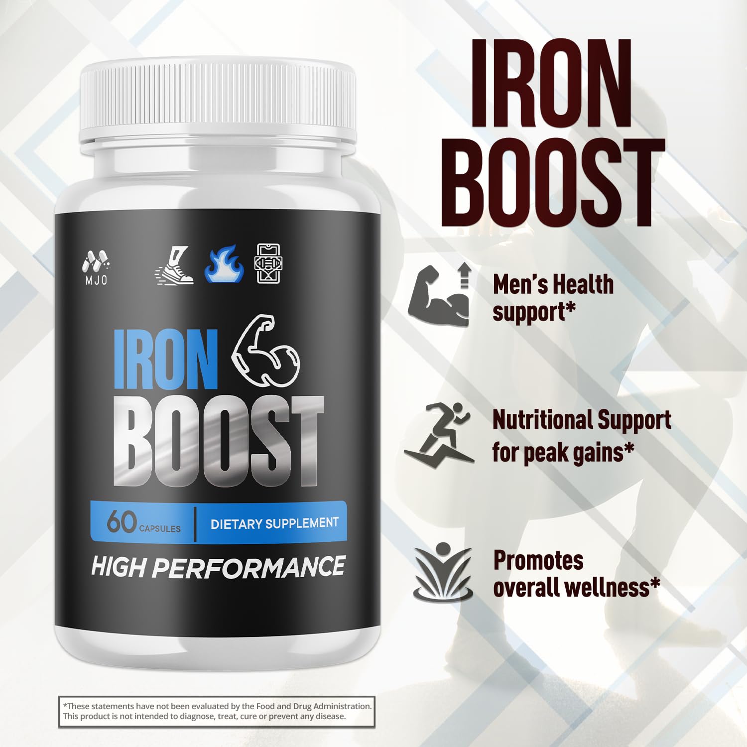 MJO IronBoost capsules multi-pack display for a 3-bottle option