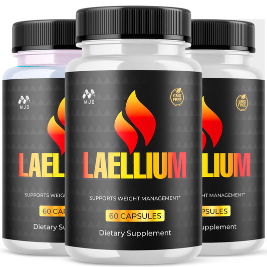 MJO Laellium Pills bottle with label signaling all-natural energy support.