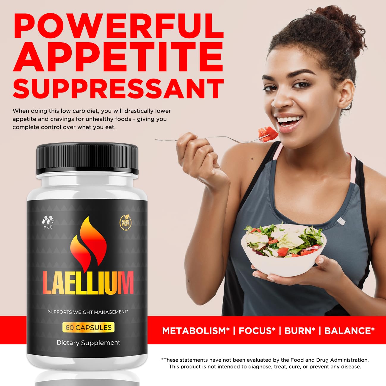 MJO Laellium capsules close-up highlighting natural ingredient blend.