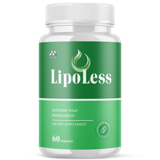 MJO LipoLess capsules bottle close-up for daily wellness support.