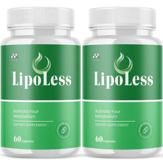 MJO LipoLess bottle front for daily active lifestyle support with natural ingredients.