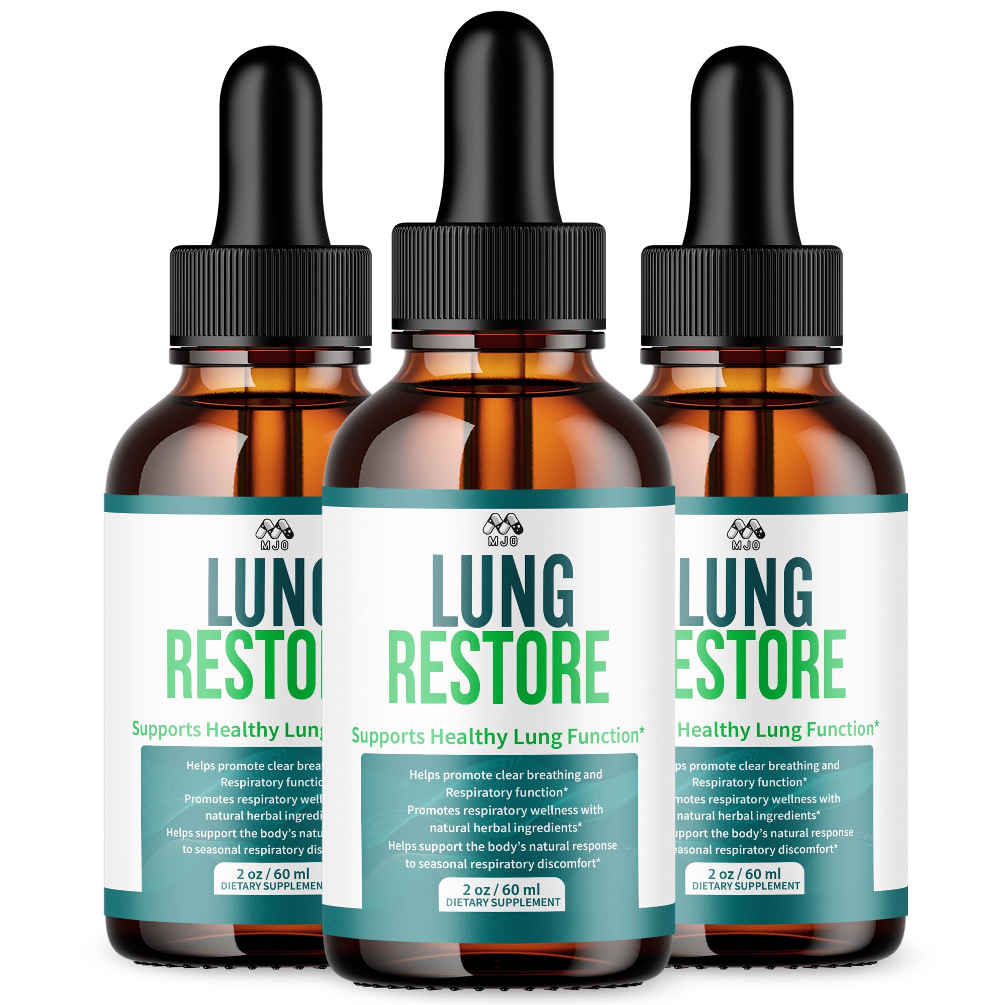 MJO Lung Restore Drops bottle showing premium formula for daily lung wellness support