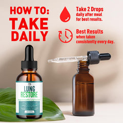 MJO Lung Restore Drops label close-up highlighting all-natural ingredients