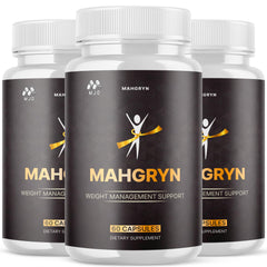 MJO Mahgryn capsules bottle closeup with branding for daily wellness