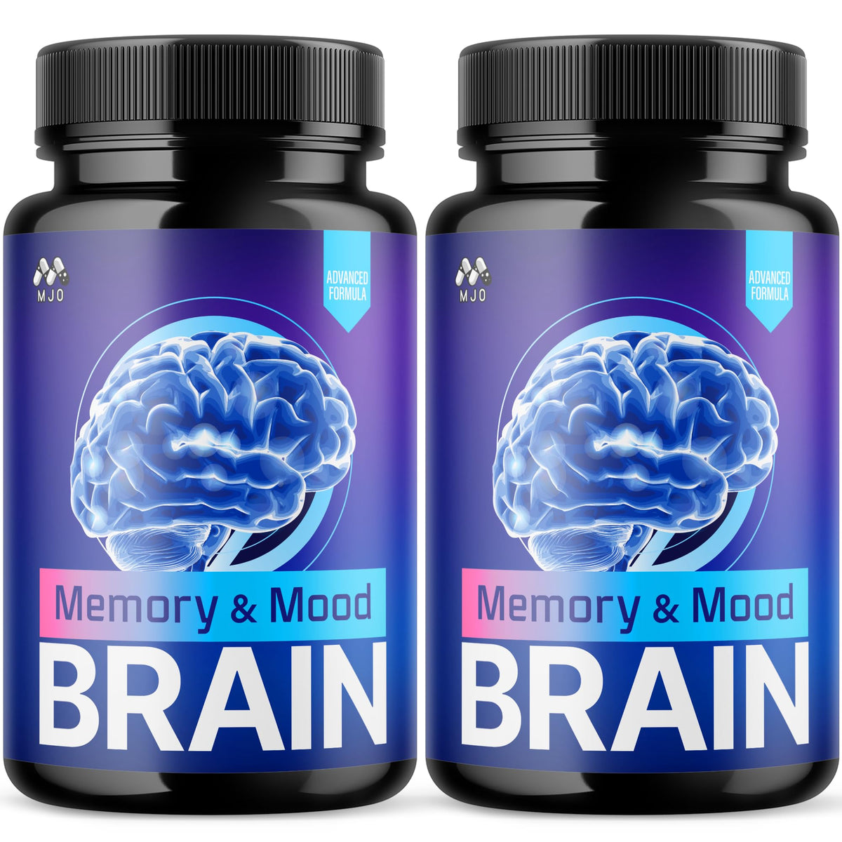 MJO Memory and Mood Brain Capsules front view with label visible for brand recognition and daily use.