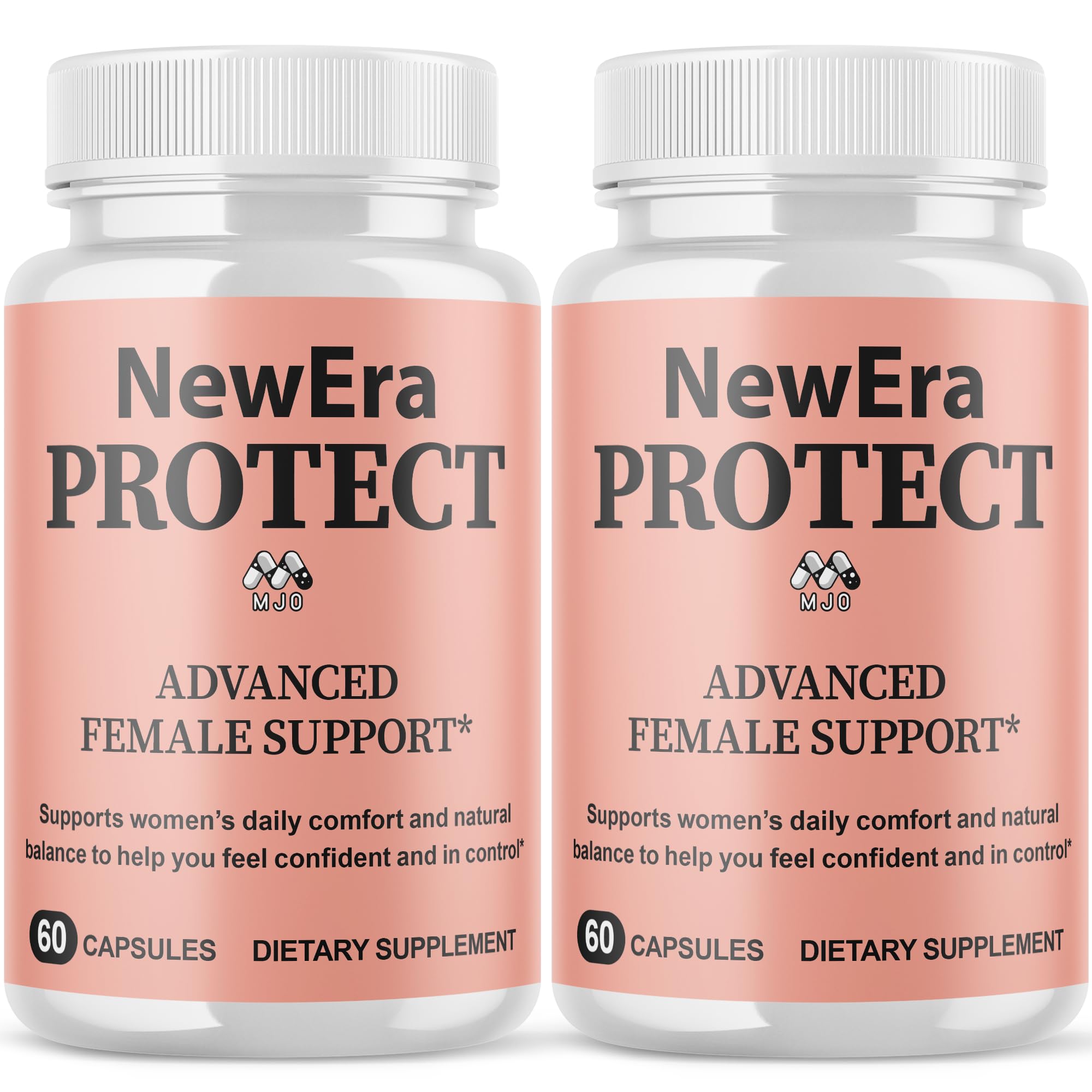 MJO New Era Protect capsules bottle shown, supporting daily wellness with natural ingredients.