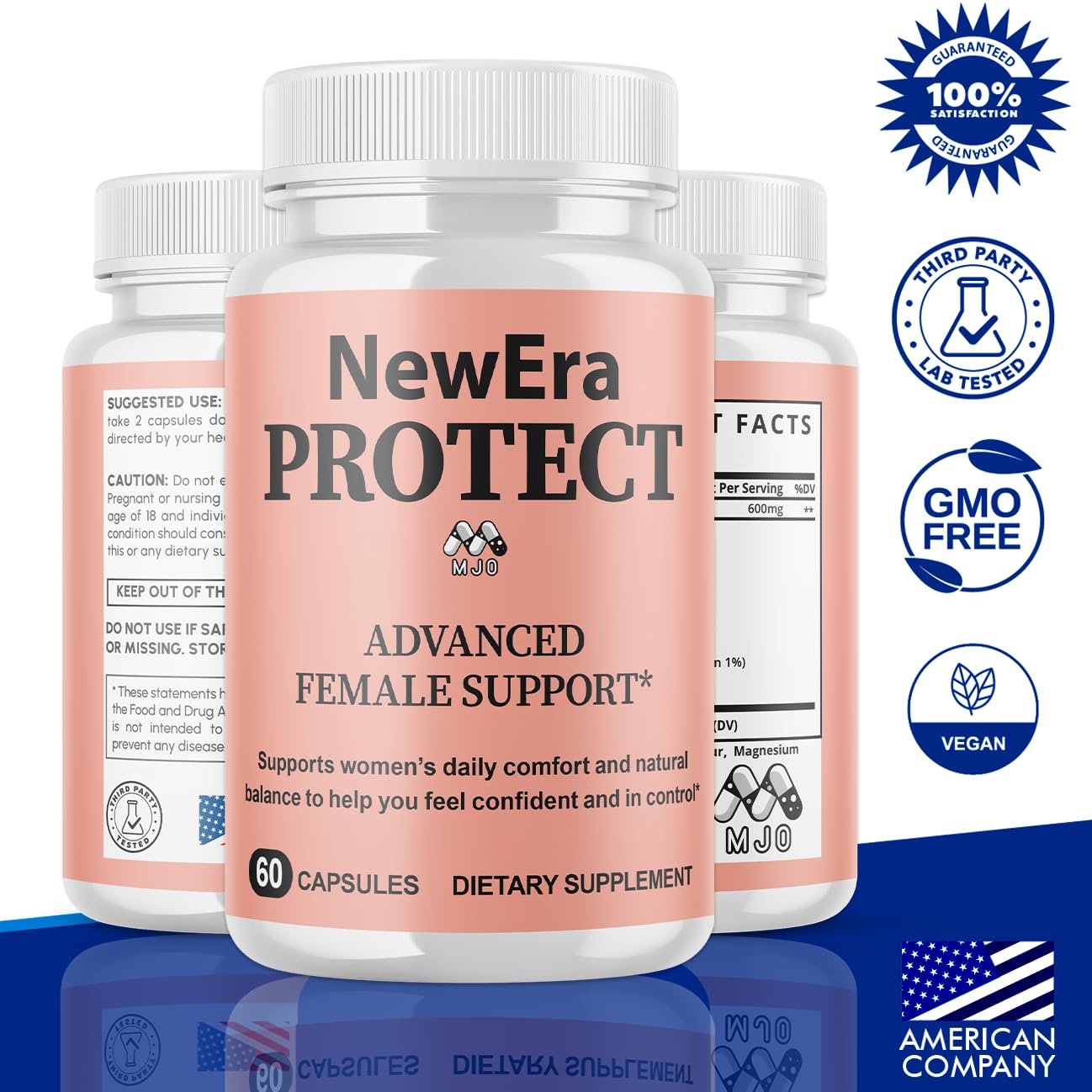 Closeup of MJO New Era Protect capsules highlighting natural formula.