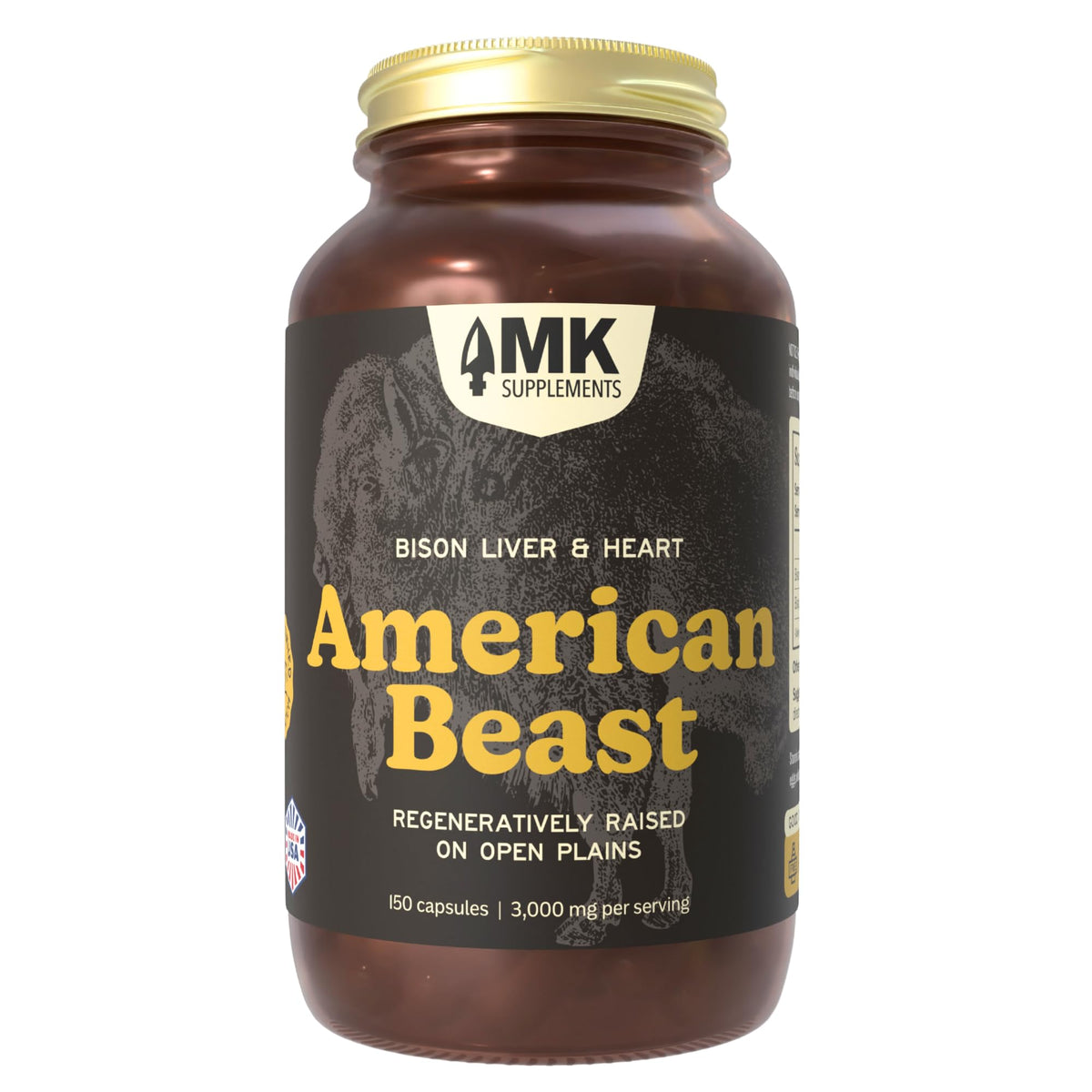 MK Supplements American Beast bottle front, highlighting bison liver and heart