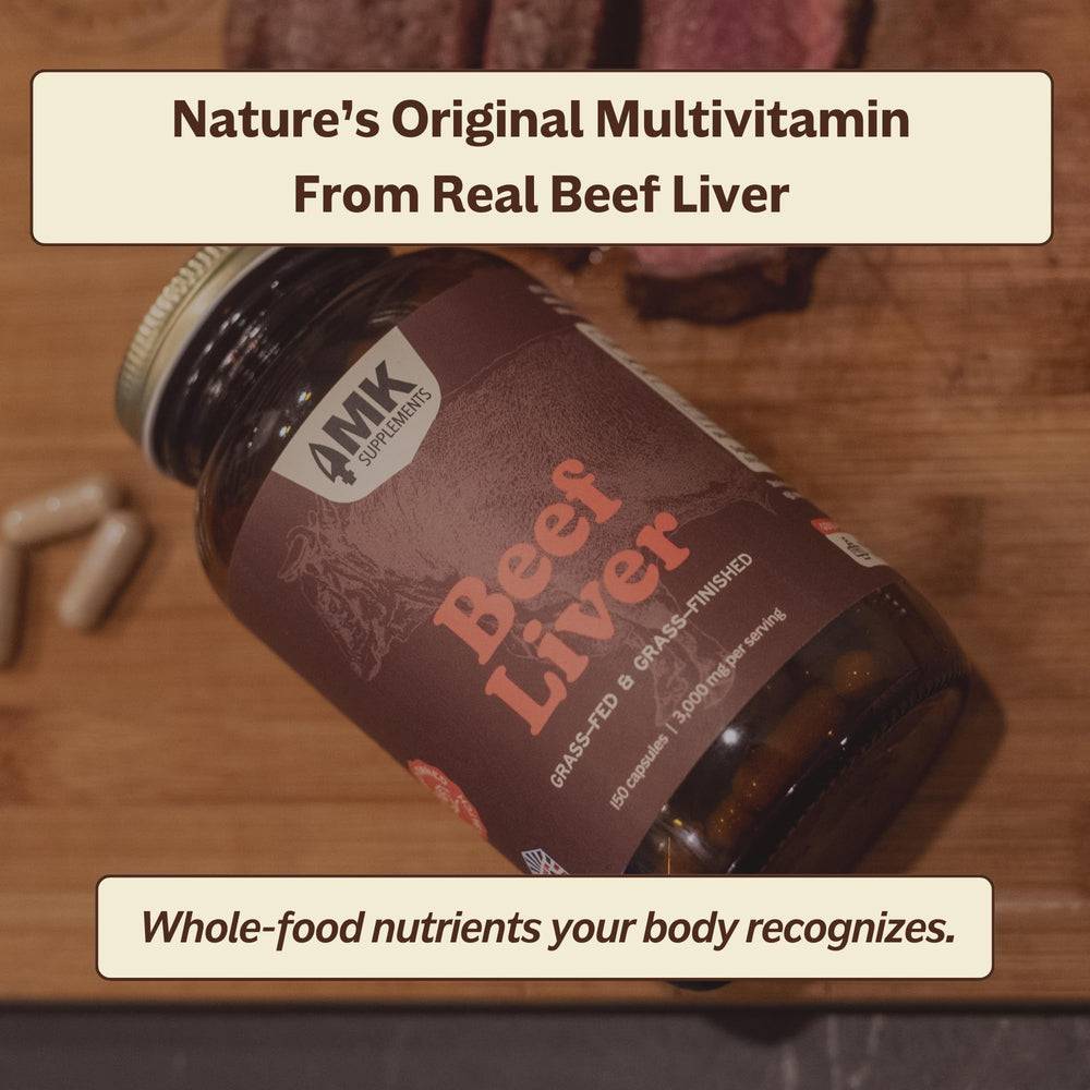 MK Supplements beef liver capsules closeup showing natural iron and B12
