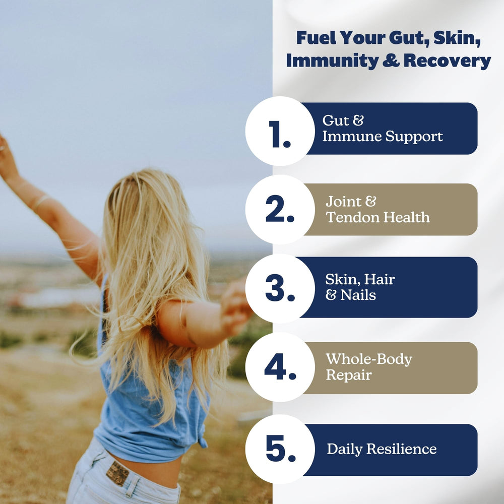 MK Supplements Collagen and Colostrum gut health concept with gentle texture