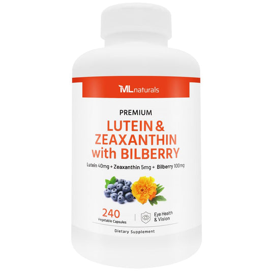 ML Naturals bottle front supports daily eye health and wellness.
