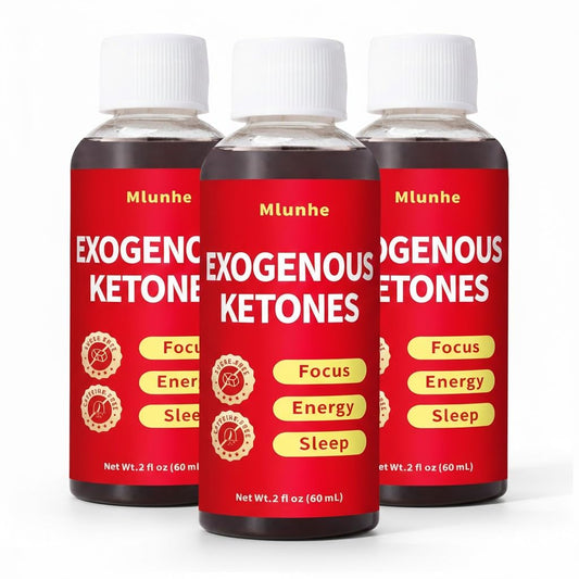 Mlunhe Exogenous Ketones bottle with label showing energy support, sugar-free formula.