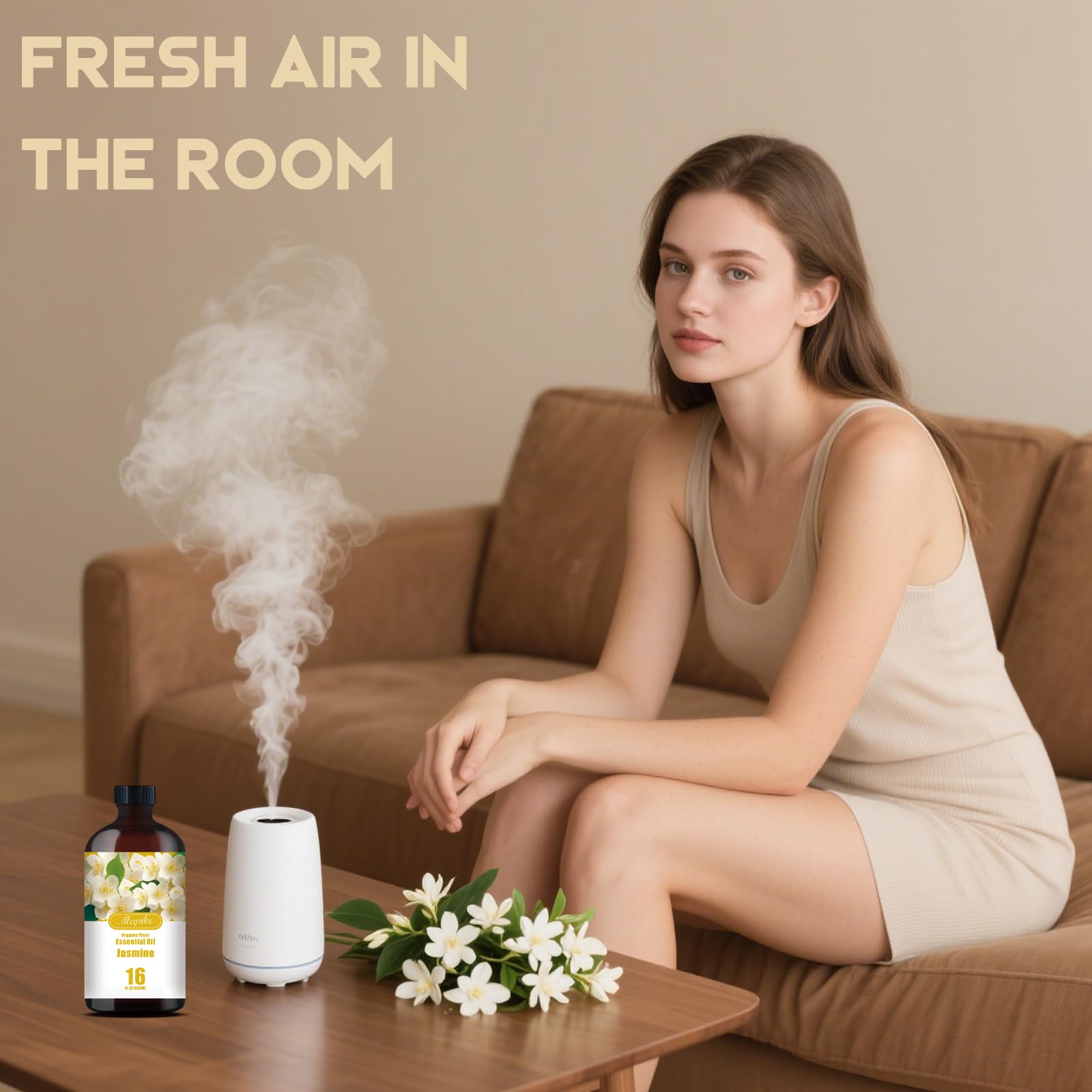 MLYNKL Jasmine essential oil in diffuser delivers soothing aroma.