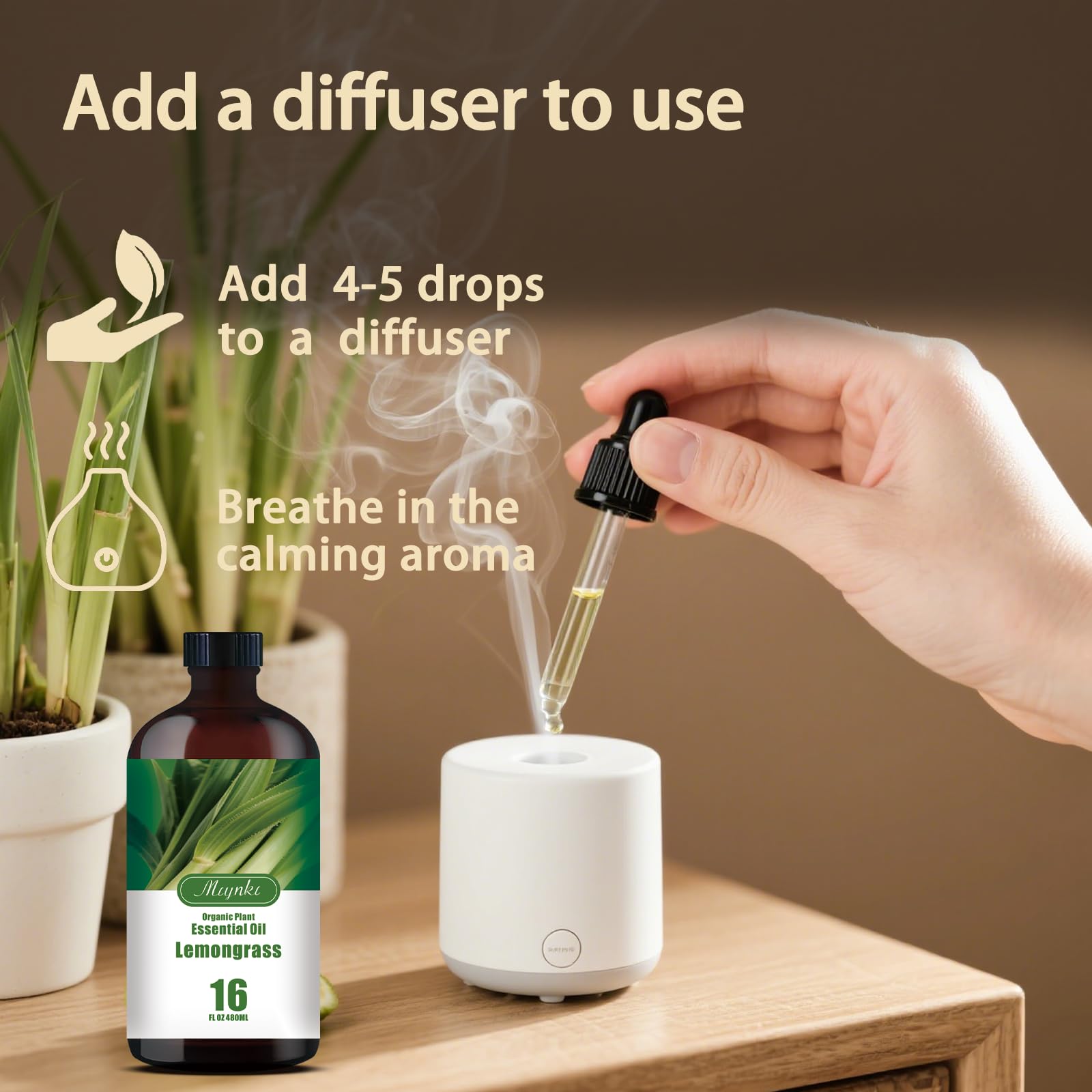 MLYNKL Lemongrass essential oil bottle for bath bombs, uplifting aroma.