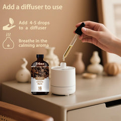 MLYNKL Myrrh oil diffuser in living room releasing warm fragrance