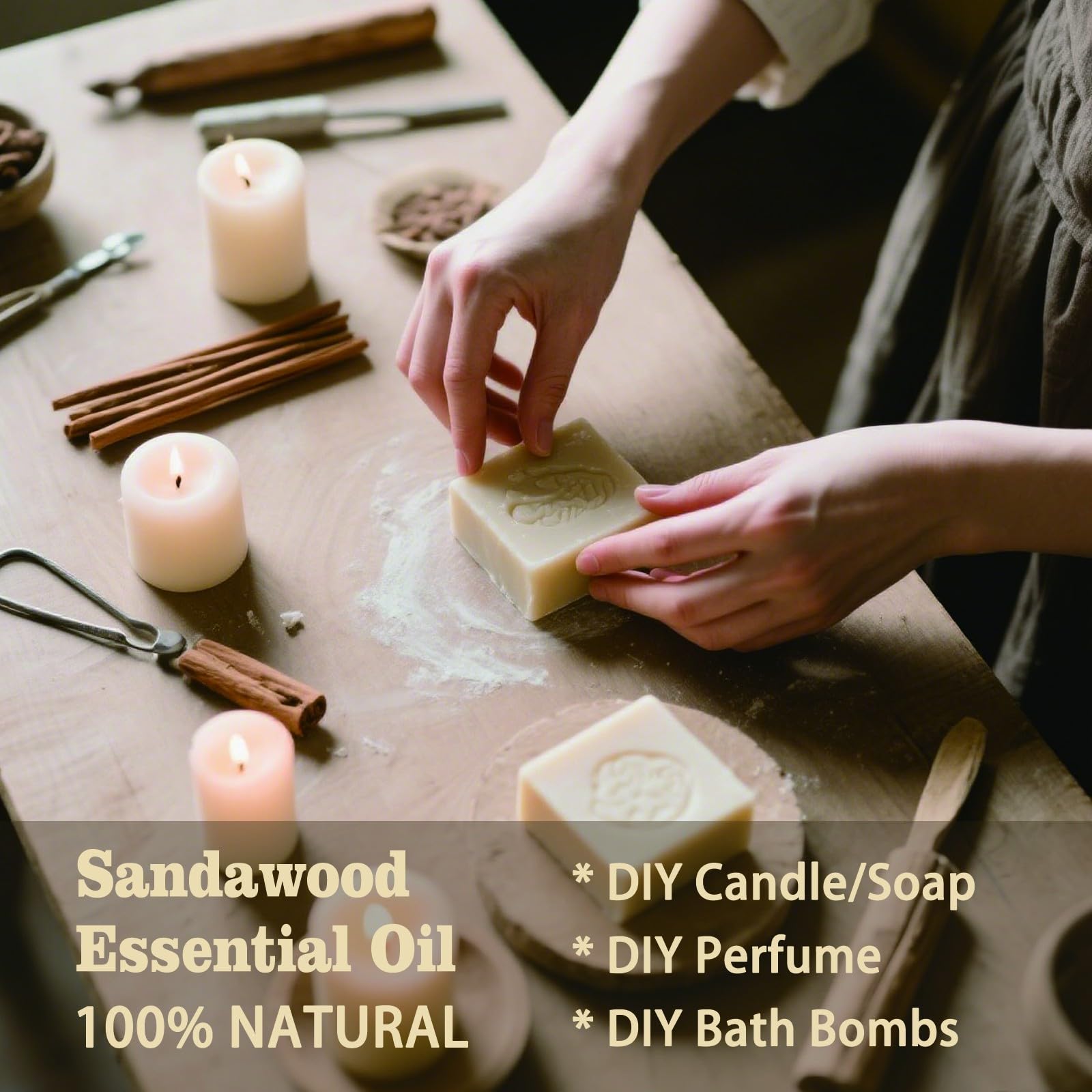 Mlynkl sandalwood essential oil in diffuser mist creating a warm atmosphere