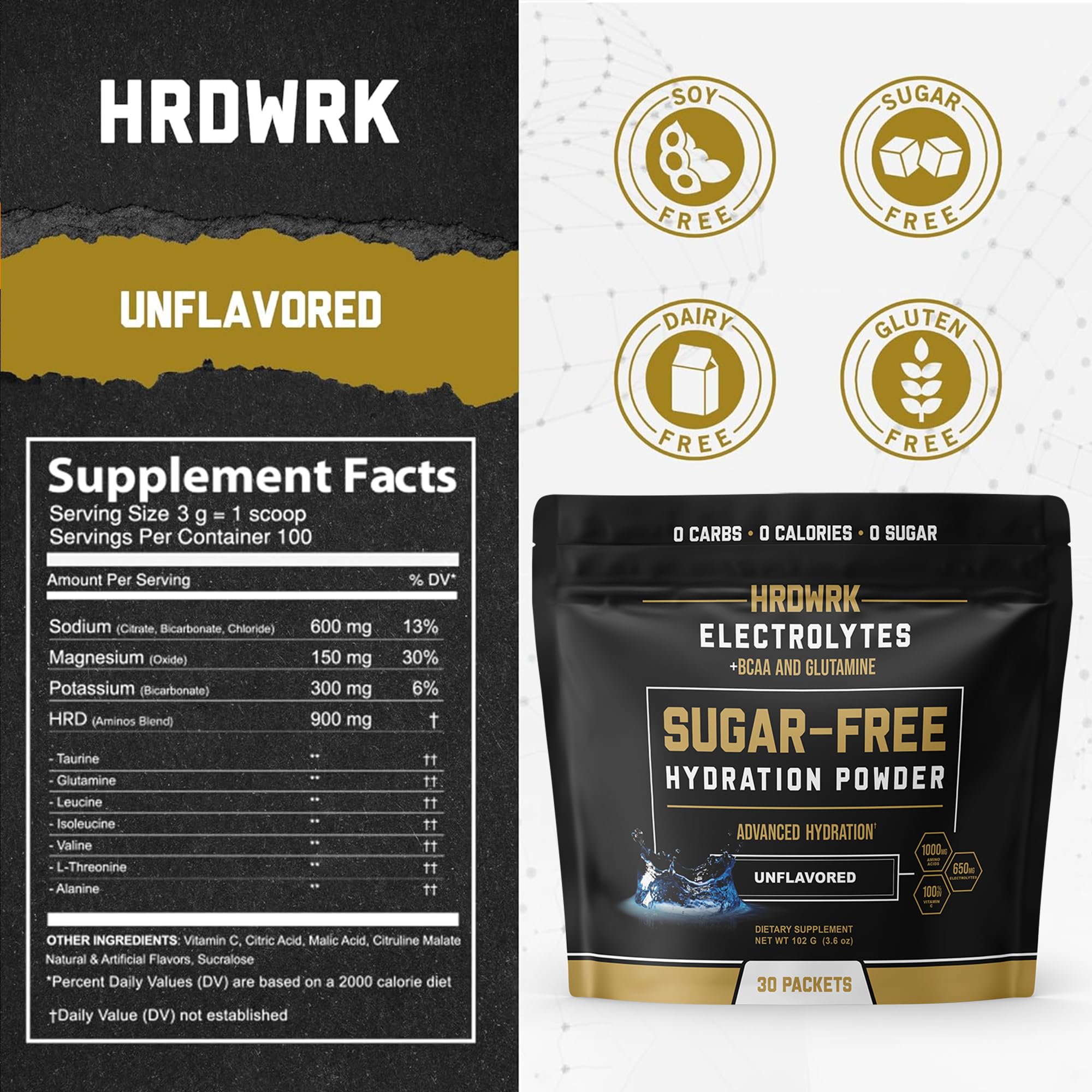 HRDWRK packets dissolving in water for quick hydration during training