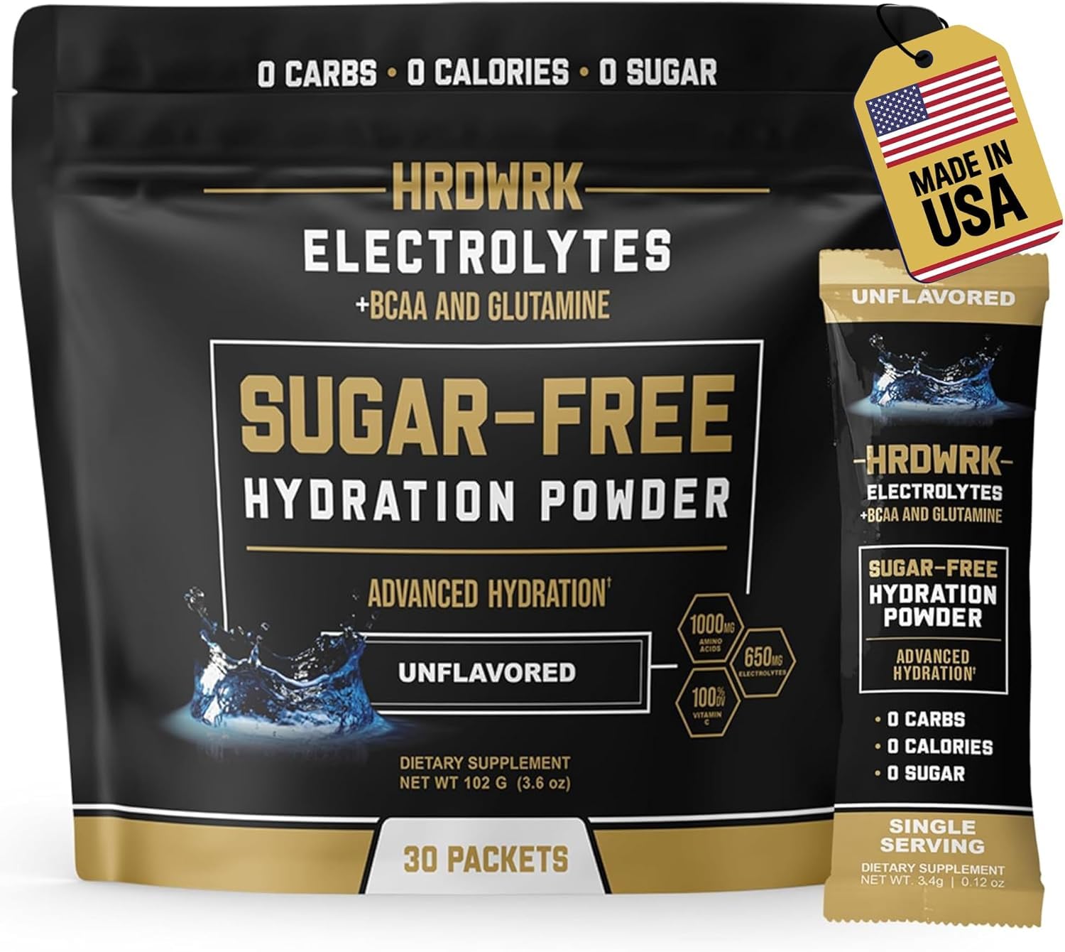 MMA Nutrition HRDWRK electrolytes packets front view for on-the-go hydration