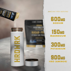 HRDWRK packets in travel case, convenient for workouts and travel