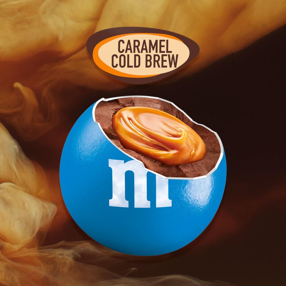 M&M'S Caramel chocolate on a coffee table during movie night.