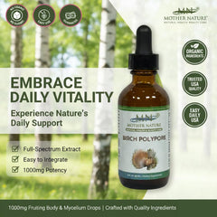 MN Mother Nature Birch Polypore bottle label shows premium sourcing