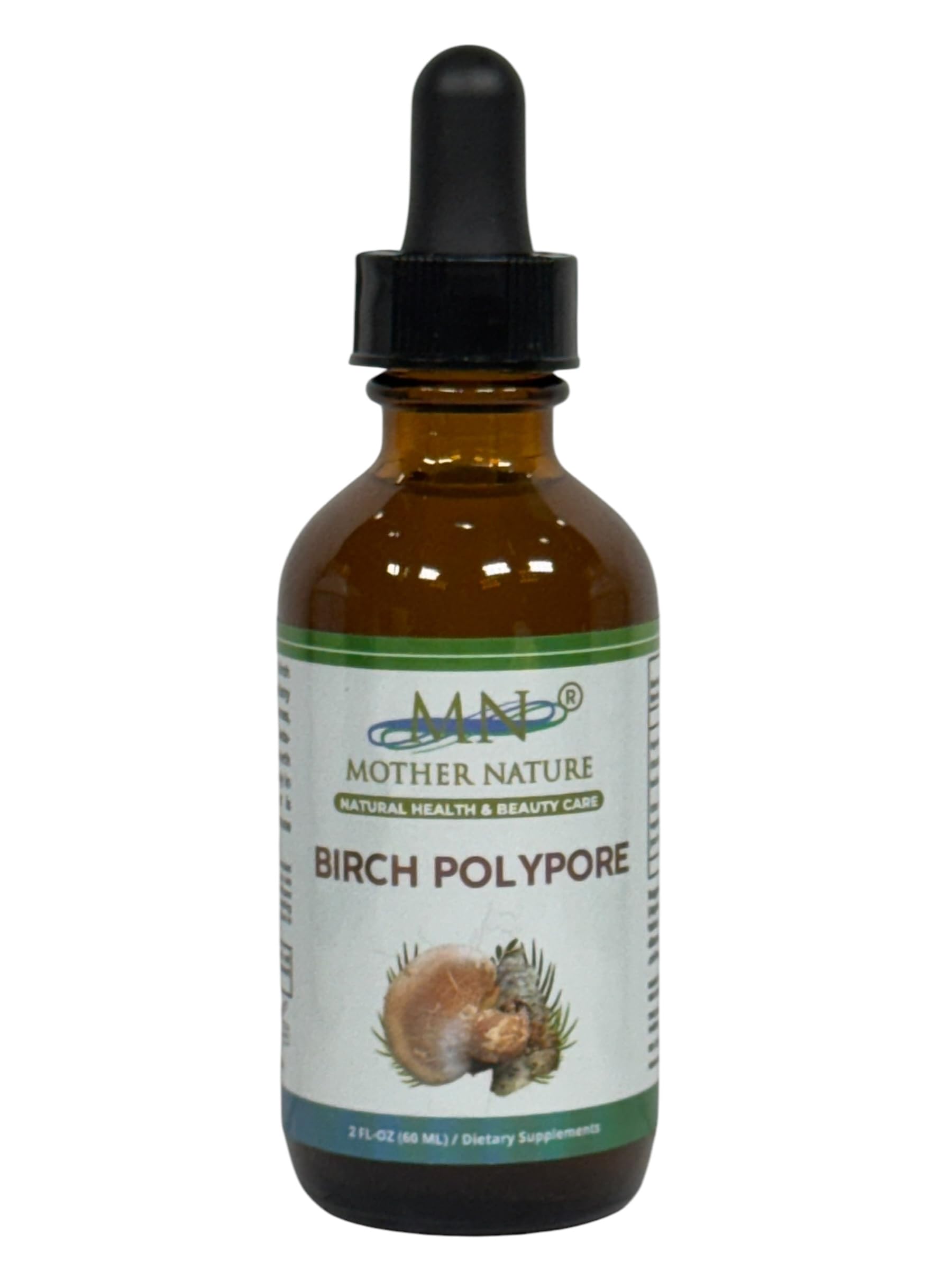 MN Mother Nature Birch Polypore on birch tree origin imagery emphasizes natural sourcing