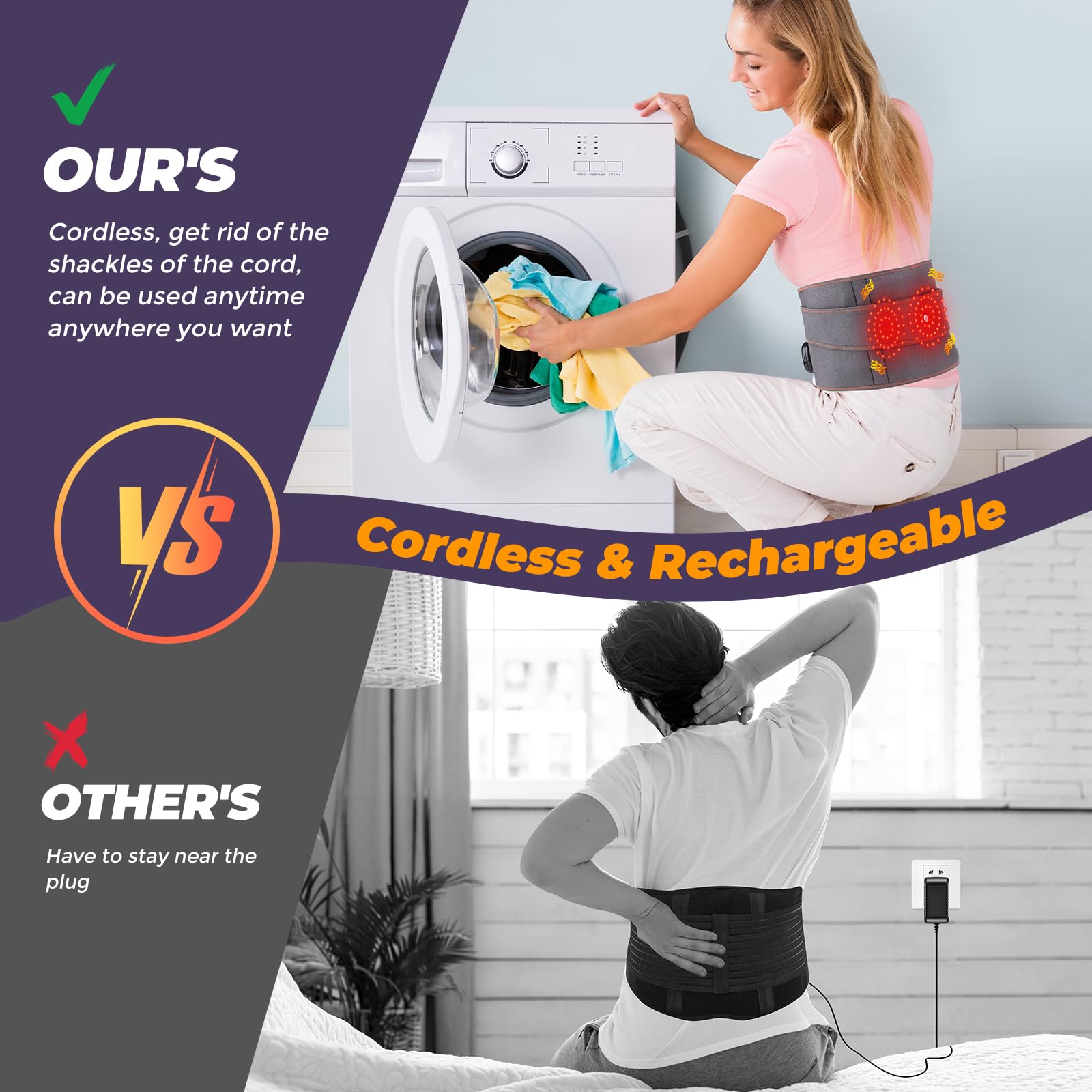 MOAJAZA back massager with 3 heat and 3 vibration modes for targeted relief.