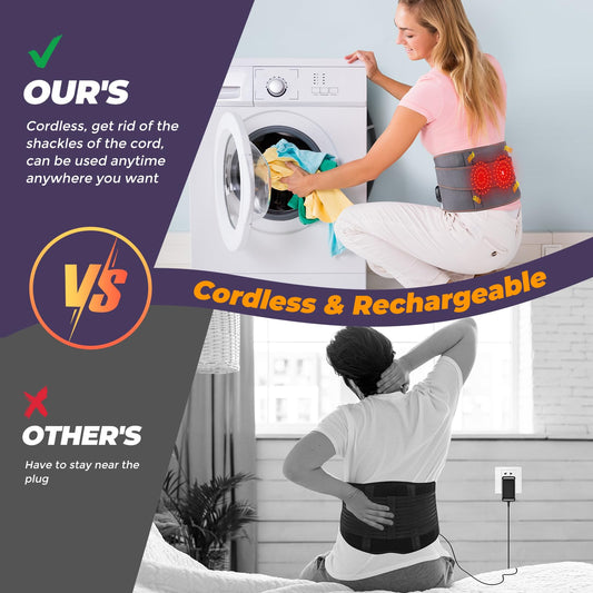 MOAJAZA back massager with 3 heat and 3 vibration modes for targeted relief.
