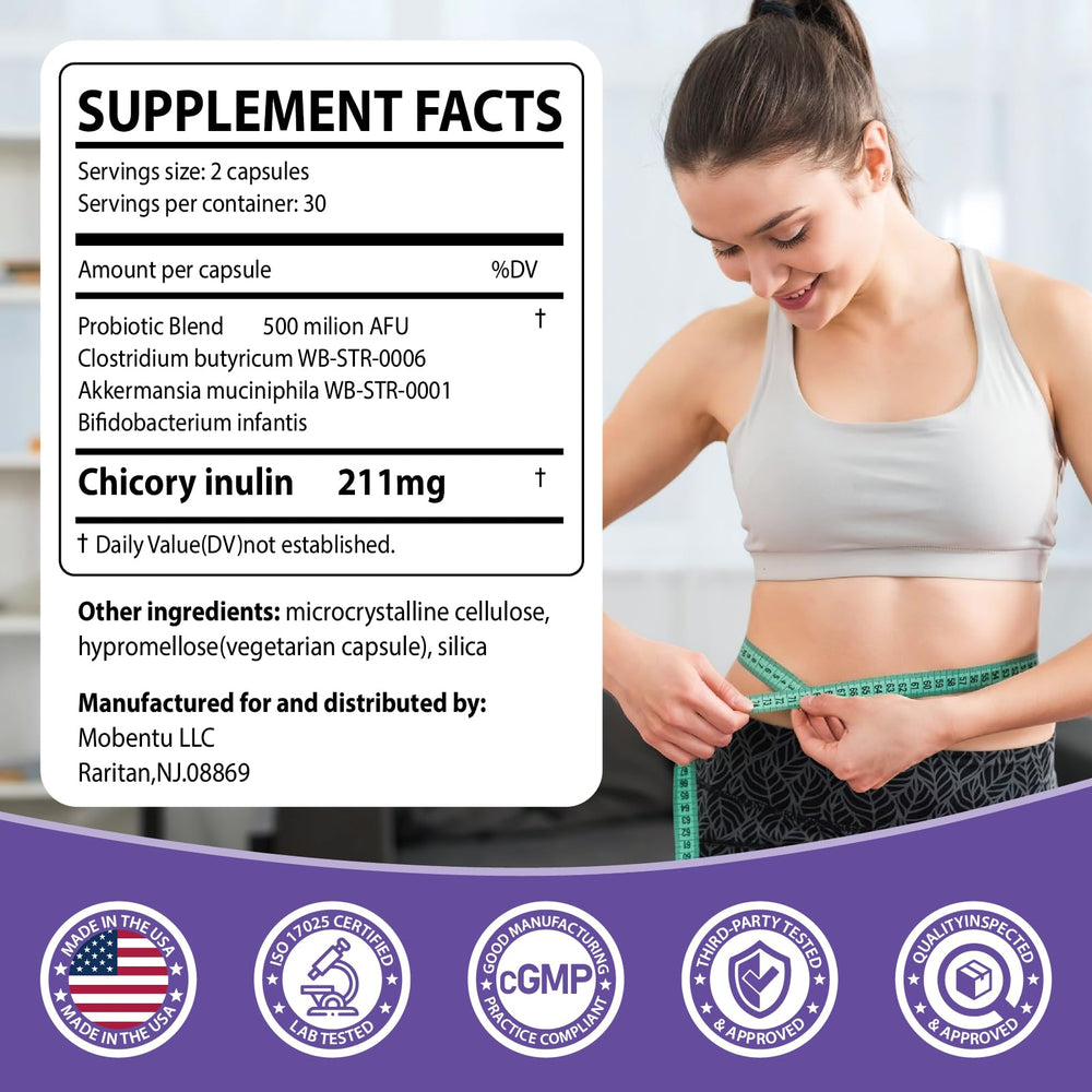 MOBENTU 500M AFU probiotic bottle close-up highlights potency for gut health.