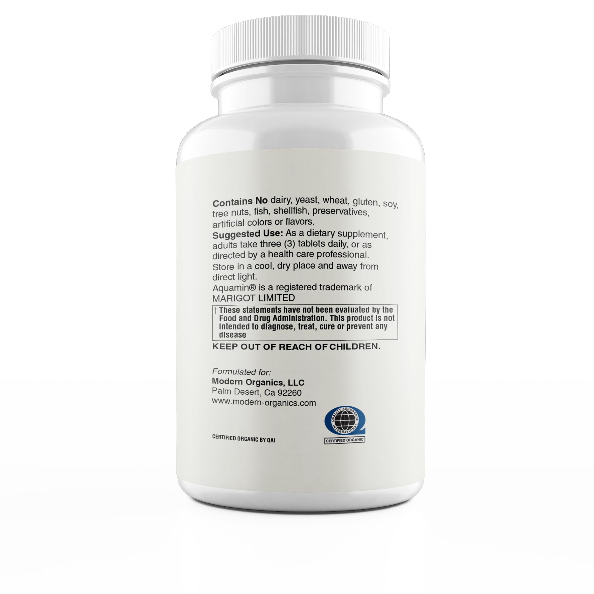 Modern Organics Plant Calcium label highlights organic Icelandic algae calcium and D3