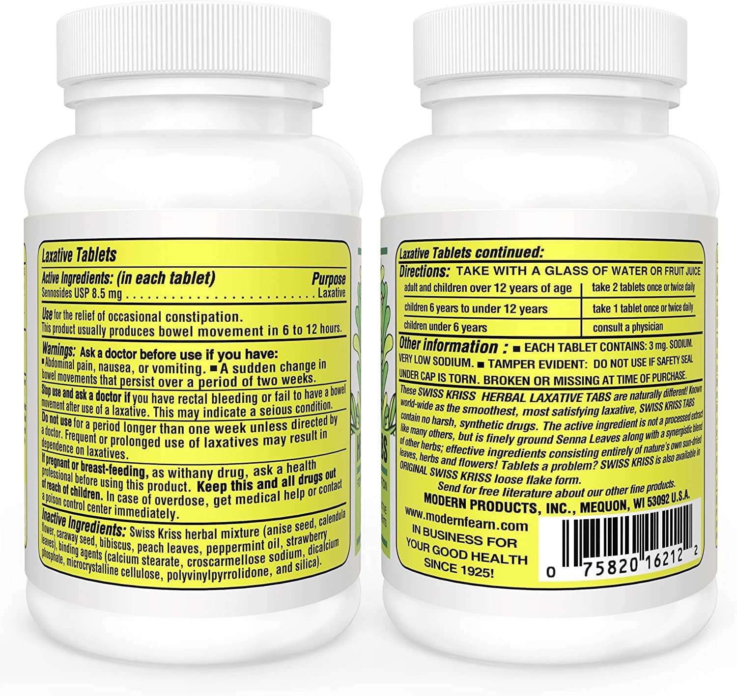 Swiss Kriss bottle label highlights 100% natural ingredients and herbal clarity